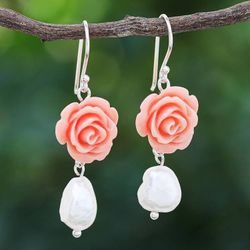 Image for Freshwater Pearl and Sterling Silver Dangle Earrings Misty Rose