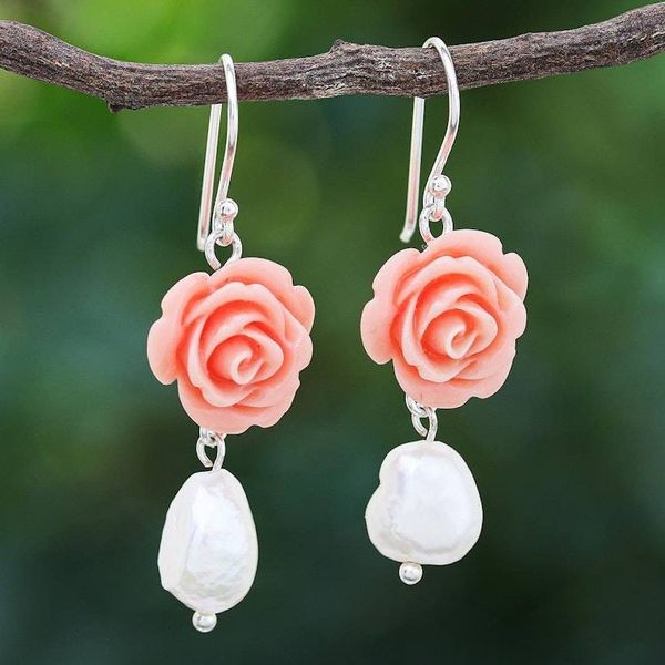 Alternate image for Freshwater Pearl and Sterling Silver Dangle Earrings Misty Rose