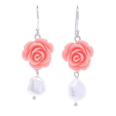 Alternate image for Freshwater Pearl and Sterling Silver Dangle Earrings Misty Rose