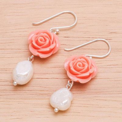 Alternate image for Freshwater Pearl and Sterling Silver Dangle Earrings Misty Rose
