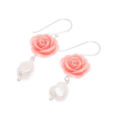 Alternate image for Freshwater Pearl and Sterling Silver Dangle Earrings Misty Rose
