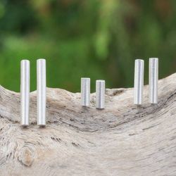 Image for Modern Silver Bar Earrings with Brushed-Satin Finish Minimalist Allure