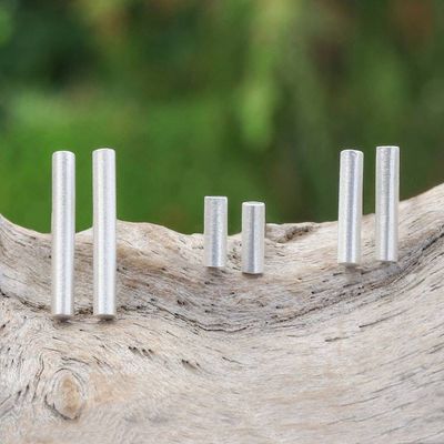 Primary image for Modern Silver Bar Earrings with Brushed-Satin Finish Minimalist Allure