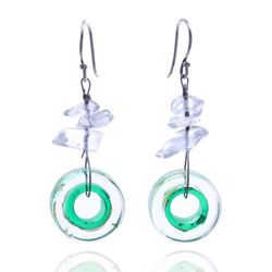 Image for Glass and Clear Quartz Beaded Dangle Earrings in Turquoise Lagoon Wheels