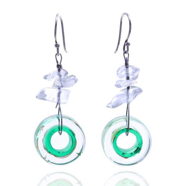 Alternate image for Glass and Clear Quartz Beaded Dangle Earrings in Turquoise Lagoon Wheels