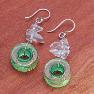 Alternate image for Glass and Clear Quartz Beaded Dangle Earrings in Turquoise Lagoon Wheels