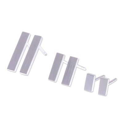 Alternate image for Minimalist Brushed-Satin Sterling Silver Bar Earrings Minimalist Vibe