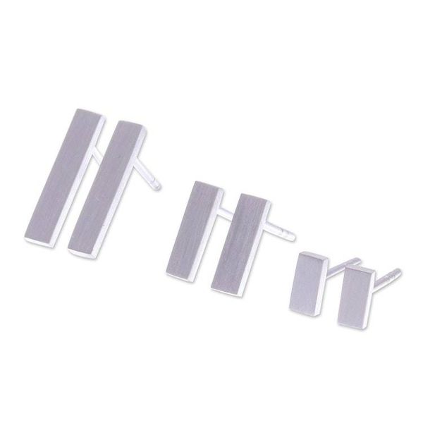 Alternate image for Minimalist Brushed-Satin Sterling Silver Bar Earrings Minimalist Vibe
