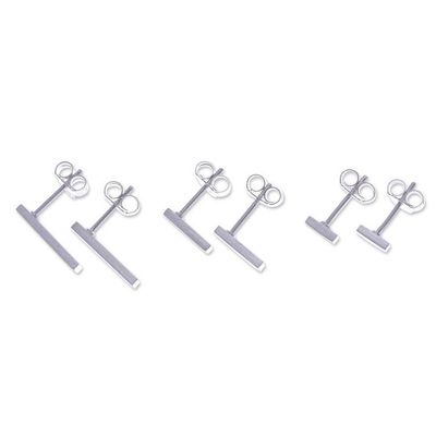 Alternate image for Minimalist Brushed-Satin Sterling Silver Bar Earrings Minimalist Vibe