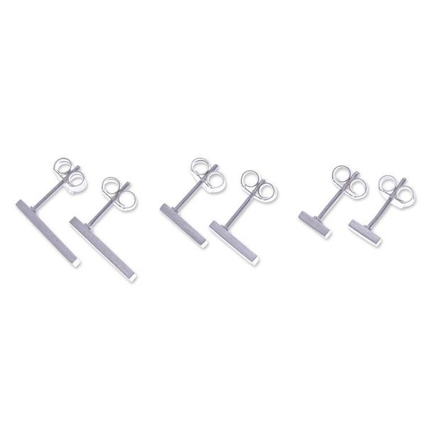 Alternate image for Minimalist Brushed-Satin Sterling Silver Bar Earrings Minimalist Vibe