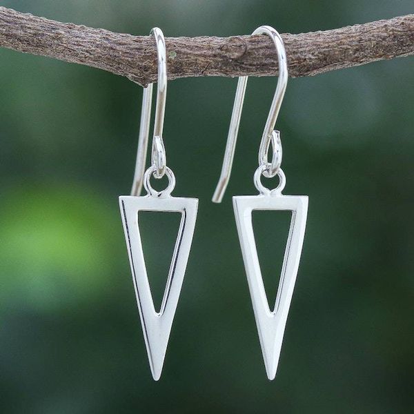 Alternate image for Thai Sterling Silver Triangle Dangle Earrings Silver Arrowhead