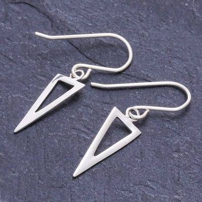 Alternate image for Thai Sterling Silver Triangle Dangle Earrings Silver Arrowhead