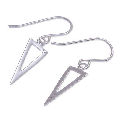 Alternate image for Thai Sterling Silver Triangle Dangle Earrings Silver Arrowhead