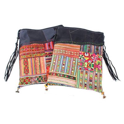 Alternate image for Thai Hill Tribe Patchwork Cotton Blend and Leather Sling Bag Posh Patchwork
