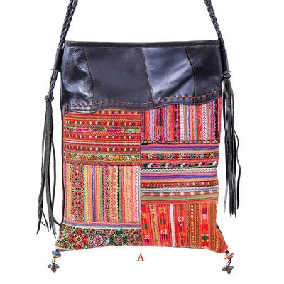 Alternate image for Thai Hill Tribe Patchwork Cotton Blend and Leather Sling Bag Posh Patchwork