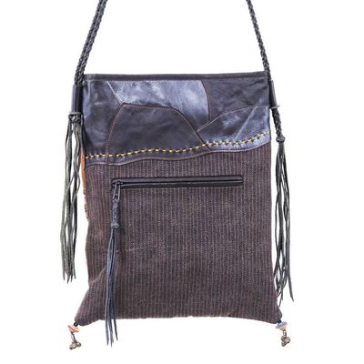 Alternate image for Thai Hill Tribe Patchwork Cotton Blend and Leather Sling Bag Posh Patchwork