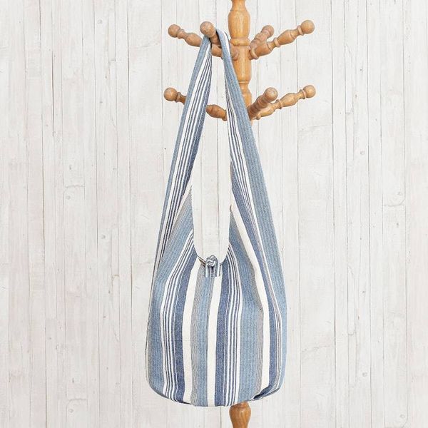 Alternate image for Blue and White Striped Cotton Hobo Handbag Blue Mood