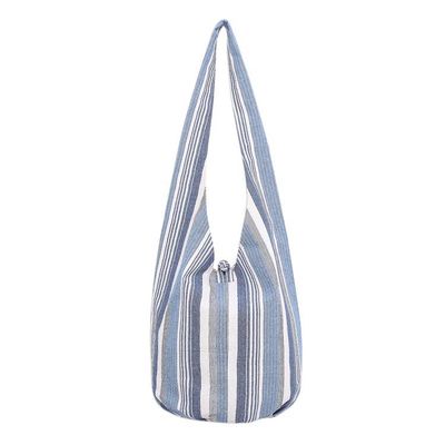 Alternate image for Blue and White Striped Cotton Hobo Handbag Blue Mood
