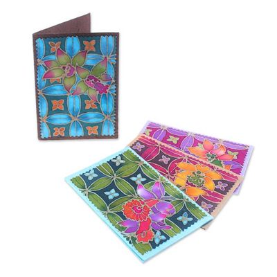 Alternate image for 4 Batik Cotton and Paper Greeting Cards with Floral Motifs Cattleya Salutations