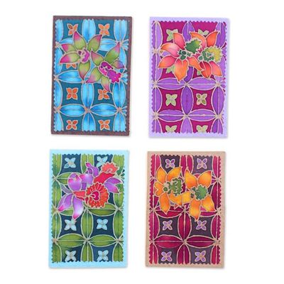 Alternate image for 4 Batik Cotton and Paper Greeting Cards with Floral Motifs Cattleya Salutations