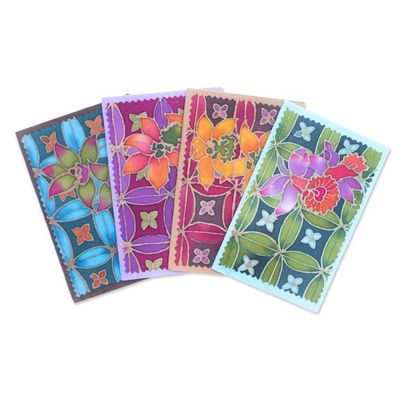 Alternate image for 4 Batik Cotton and Paper Greeting Cards with Floral Motifs Cattleya Salutations