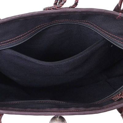 Alternate image for Leather-Accented Cotton Blend Woven Natural Fiber Tote Bag Earth Weave