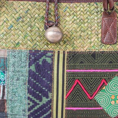 Alternate image for Hill Tribe Leather-Accented Cotton Blend Natural Fiber Bag Lovely Lanna