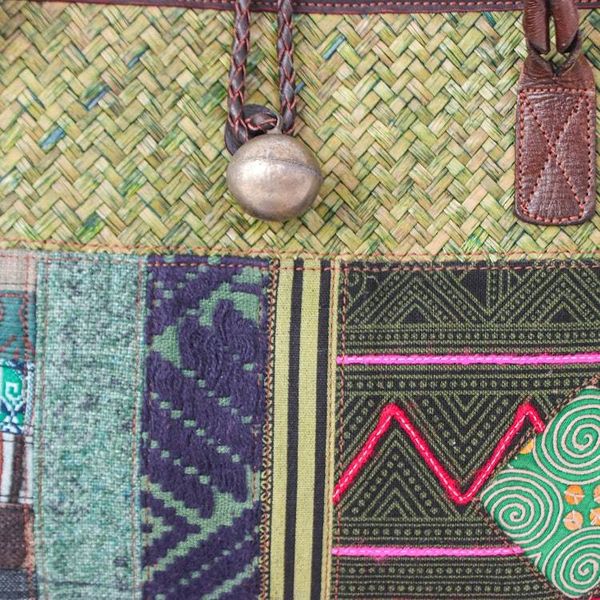 Alternate image for Hill Tribe Leather-Accented Cotton Blend Natural Fiber Bag Lovely Lanna