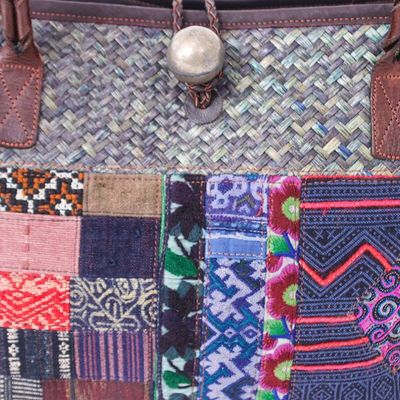 Alternate image for Hill Tribe Leather-Accented Cotton Blend Natural Fiber Bag Lovely Lanna