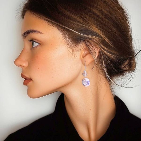 Alternate image for Floral Glass and Quartz Beaded Dangle Earrings in Lavender Lavender Wheels