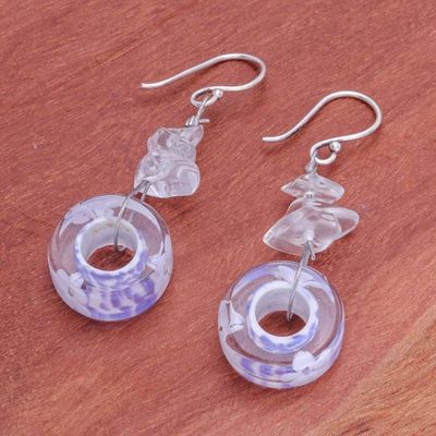 Alternate image for Floral Glass and Quartz Beaded Dangle Earrings in Lavender Lavender Wheels