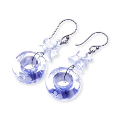 Alternate image for Floral Glass and Quartz Beaded Dangle Earrings in Lavender Lavender Wheels
