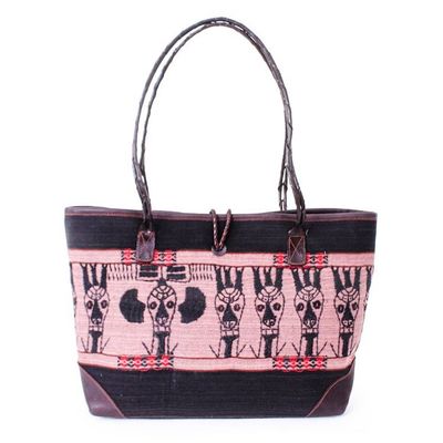 Alternate image for Animal-Themed Hill Tribe Cotton Blend and Leather Tote Bag Animal Wonder