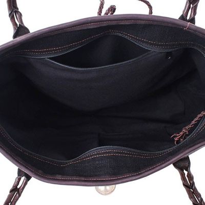 Alternate image for Animal-Themed Hill Tribe Cotton Blend and Leather Tote Bag Animal Wonder