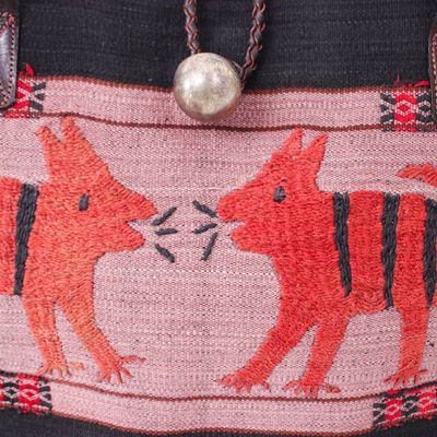 Alternate image for Animal-Themed Hill Tribe Cotton Blend and Leather Tote Bag Animal Wonder