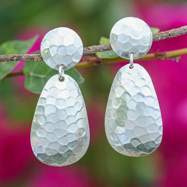 Alternate image for Modern Hammered-Finished Sterling Silver Dangle Earrings Hammered Splendor