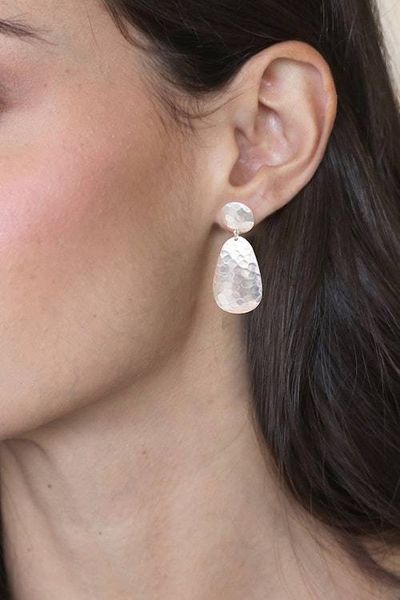 Alternate image for Modern Hammered-Finished Sterling Silver Dangle Earrings Hammered Splendor