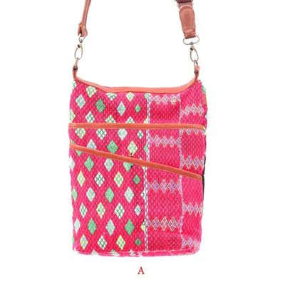 Alternate image for Hill Tribe Handwoven Leather-Accented Cotton Blend Sling Bag Cheerful Stitches