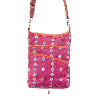 Alternate image for Hill Tribe Handwoven Leather-Accented Cotton Blend Sling Bag Cheerful Stitches