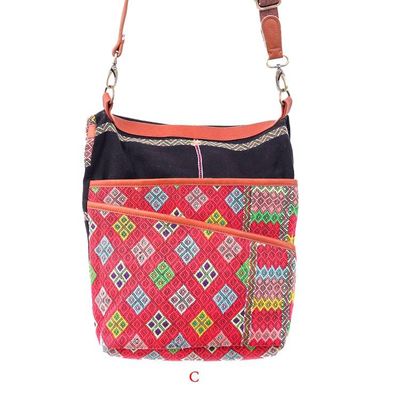 Alternate image for Hill Tribe Handwoven Leather-Accented Cotton Blend Sling Bag Cheerful Stitches