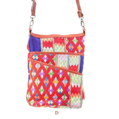 Alternate image for Hill Tribe Handwoven Leather-Accented Cotton Blend Sling Bag Cheerful Stitches