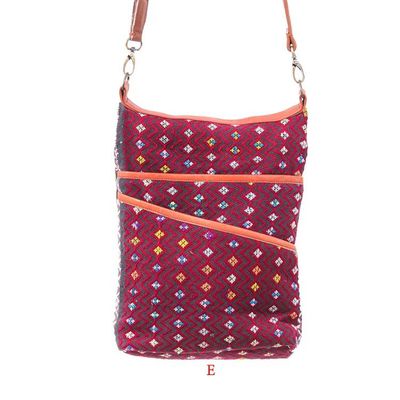 Alternate image for Hill Tribe Handwoven Leather-Accented Cotton Blend Sling Bag Cheerful Stitches