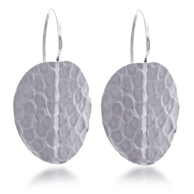 Alternate image for Textured Sterling Silver Drop Earrings with Hammered Finish Hammered Leaves