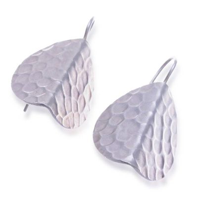 Alternate image for Textured Sterling Silver Drop Earrings with Hammered Finish Hammered Leaves
