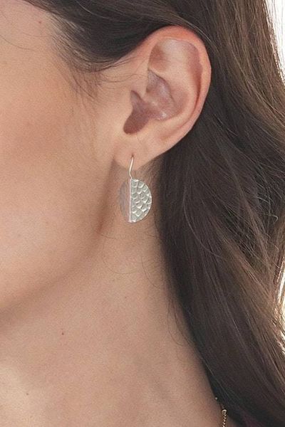 Alternate image for Textured Sterling Silver Drop Earrings with Hammered Finish Hammered Leaves