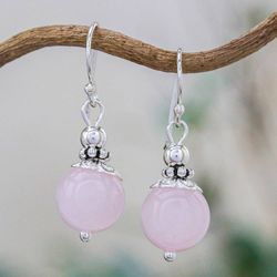 Image for Handcrafted Rose Quartz and Sterling Silver Dangle Earrings Candy Cloud