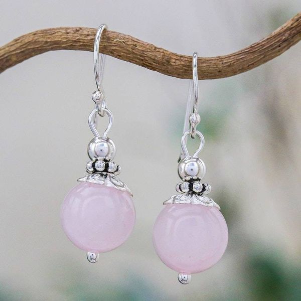 Alternate image for Handcrafted Rose Quartz and Sterling Silver Dangle Earrings Candy Cloud