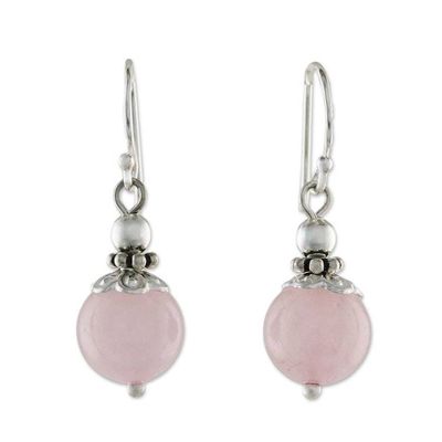 Alternate image for Handcrafted Rose Quartz and Sterling Silver Dangle Earrings Candy Cloud