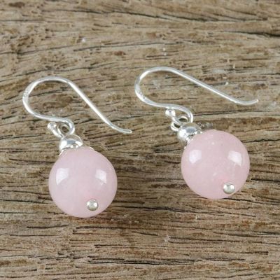 Alternate image for Handcrafted Rose Quartz and Sterling Silver Dangle Earrings Candy Cloud