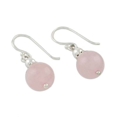 Alternate image for Handcrafted Rose Quartz and Sterling Silver Dangle Earrings Candy Cloud
